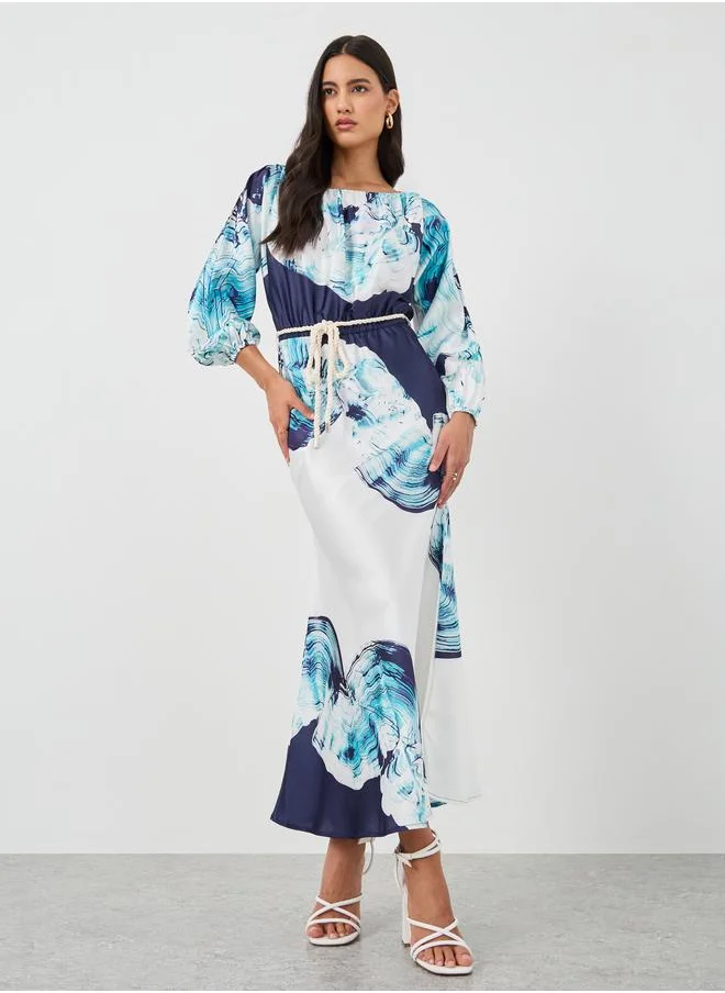 Styli Styli Printed Balloon Sleeves Mermaid Hem Maxi Dress