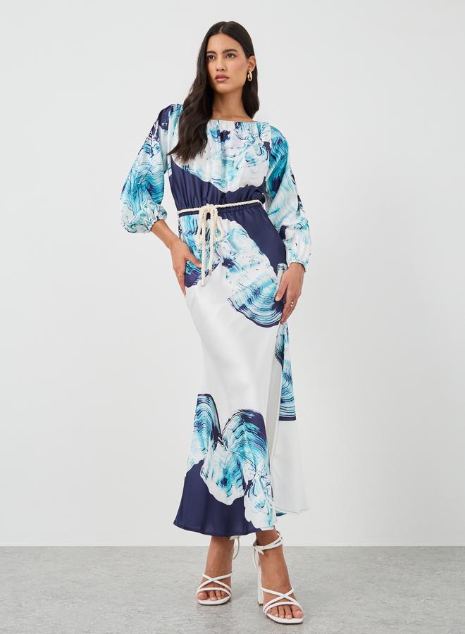 Styli Printed Balloon Sleeves Mermaid Hem Maxi Dress - Image 2