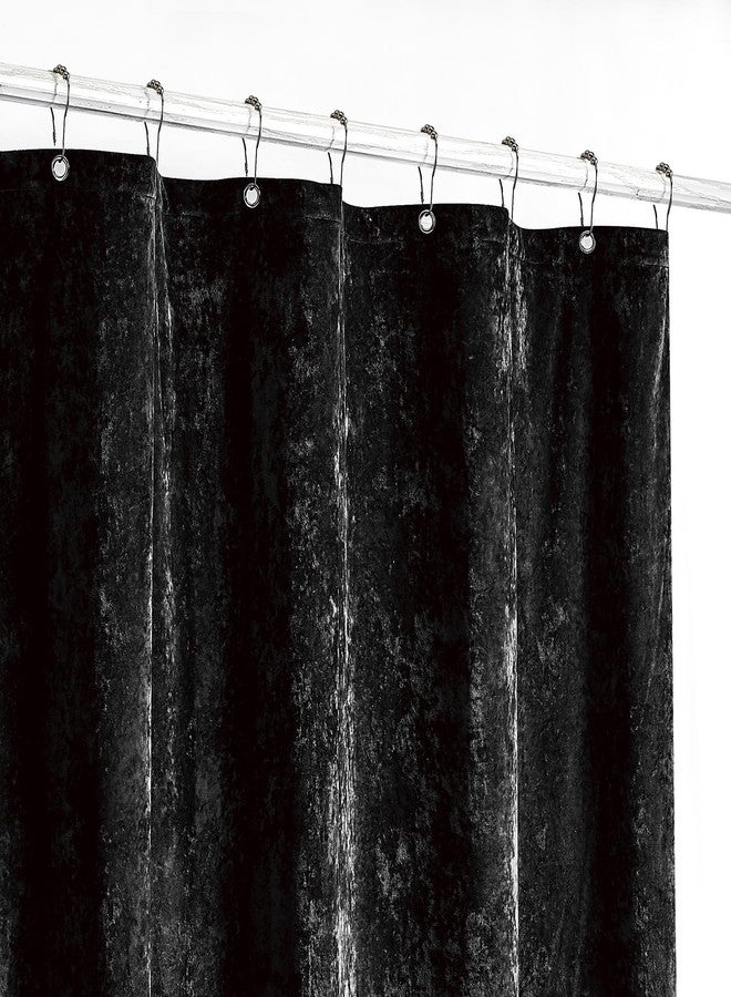 Fredsure Distressed Velvet Shower Curtain Set, 13 Pieces Black Including 1 Piece 72"x72" Shower Curtain and 12 Pieces Silver Hooks - Image 2