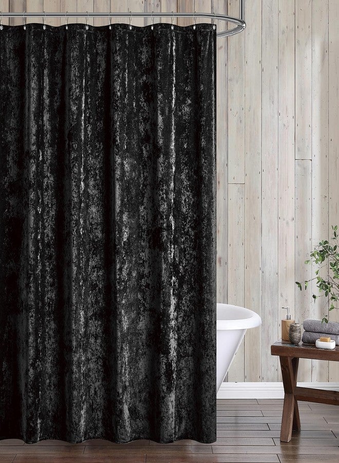 Fredsure Distressed Velvet Shower Curtain Set, 13 Pieces Black Including 1 Piece 72"x72" Shower Curtain and 12 Pieces Silver Hooks - Image 1