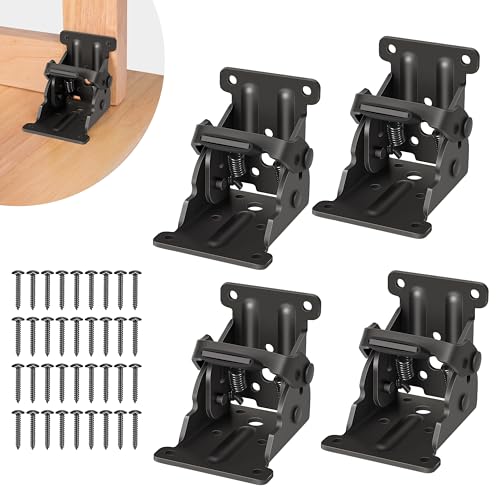 Spiglamm 4 Pack Folding Brackets, Self-Lock Hinge with Screws for Folding Table Legs, Lock Extension Support Bracket Bed Legs, Black - Image 1