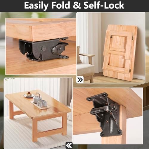 Spiglamm 4 Pack Folding Brackets, Self-Lock Hinge with Screws for Folding Table Legs, Lock Extension Support Bracket Bed Legs, Black - Image 4
