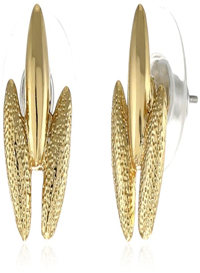 استيل أقراط إستيل مطلية بالذهب عيار 24 قيراط، ثلاثية الطبقات، ناعمة ومزخرفة، للنساء، مقاس واحد (5593 ER) - Image 1