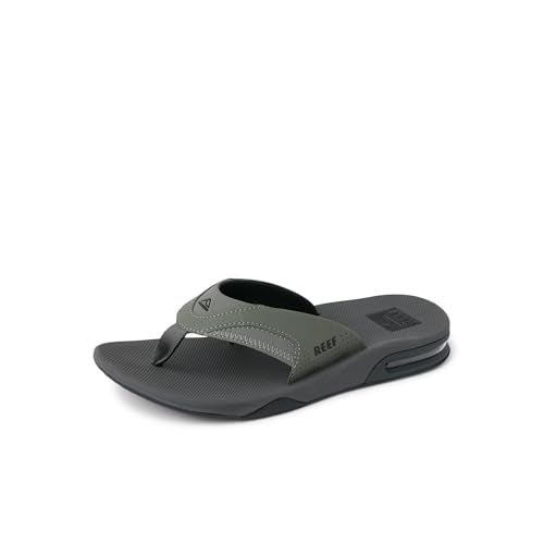 Reef Fanning Mens Bottle Opener Flip Flop, Arch Support, Durable Outsole, Water Friendly, Grey/Black, 14 - Image 1