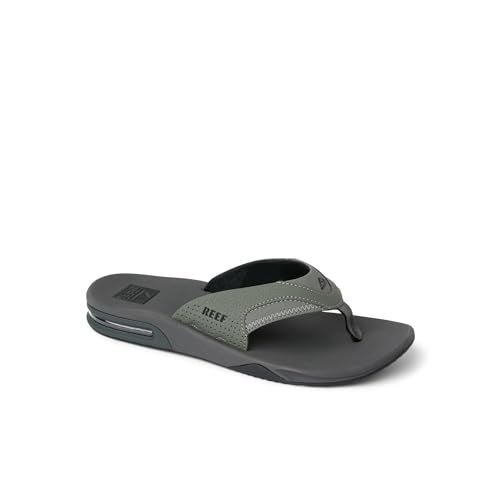 Reef Fanning Mens Bottle Opener Flip Flop, Arch Support, Durable Outsole, Water Friendly, Grey/Black, 14 - Image 2