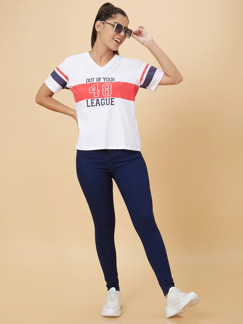 Women White Typography Round Neck Pure Cotton T-Shirt