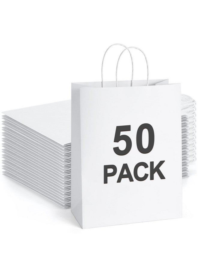 BagDream White Kraft Paper Gift Bags 10x5x13 50Pcs - Shopping, Merchandise, Retail, Party Favor Bags With Handles Bulk - 100% Recyclable - Image 1
