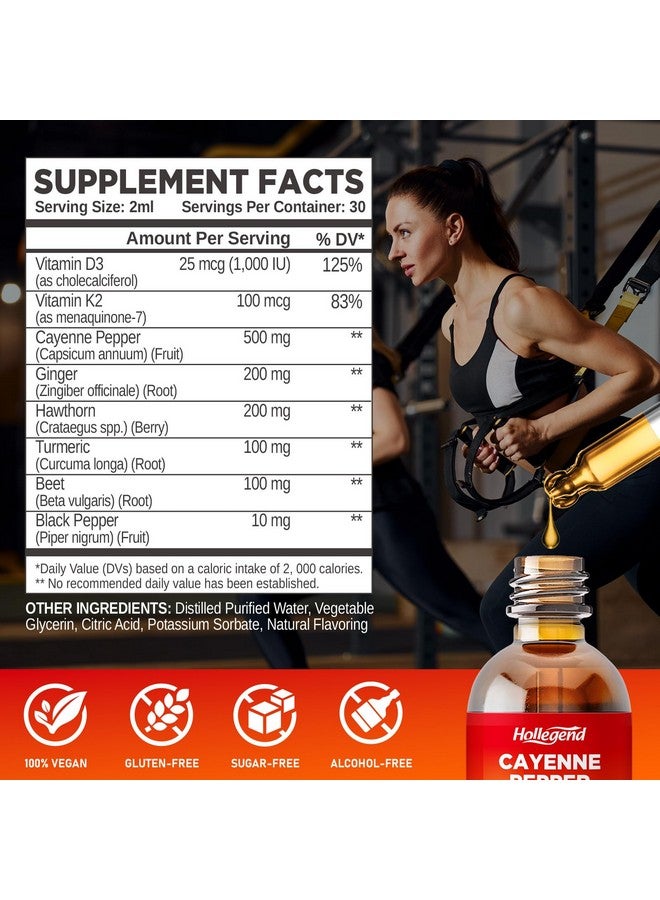 HOLLEGEND Cayenne Pepper Liquid Drops, 500mg Cayenne Pepper Supplement Tincture with Hawthorn, Ginger, Turmeric, 2 Fl Oz - Image 2