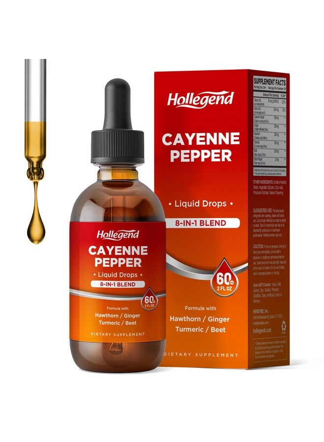 HOLLEGEND Cayenne Pepper Liquid Drops, 500mg Cayenne Pepper Supplement Tincture with Hawthorn, Ginger, Turmeric, 2 Fl Oz - Image 1