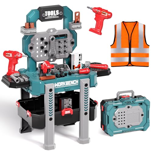 Deejoy Kids Tool Bench with Realistic Tools and Electric Drill 79 Pcs Realistic Toy Tools with Clothes Toddler Tool Bench Learning Gift for Boys  Girls Age 35 Green 32x266x144 in - Image 1