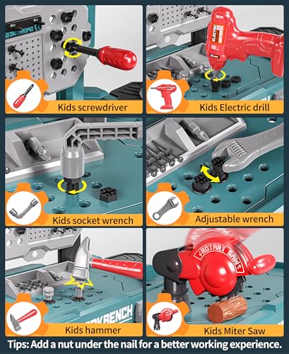Deejoy Kids Tool Bench with Realistic Tools and Electric Drill 79 Pcs Realistic Toy Tools with Clothes Toddler Tool Bench Learning Gift for Boys  Girls Age 35 Green 32x266x144 in - Image 5