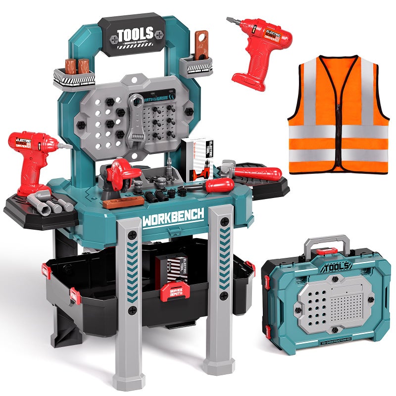 Deejoy Kids Tool Bench with Realistic Tools and Electric Drill 79 Pcs Realistic Toy Tools with Clothes Toddler Tool Bench Learning Gift for Boys  Girls Age 35 Green 32x266x144 in - Image 2