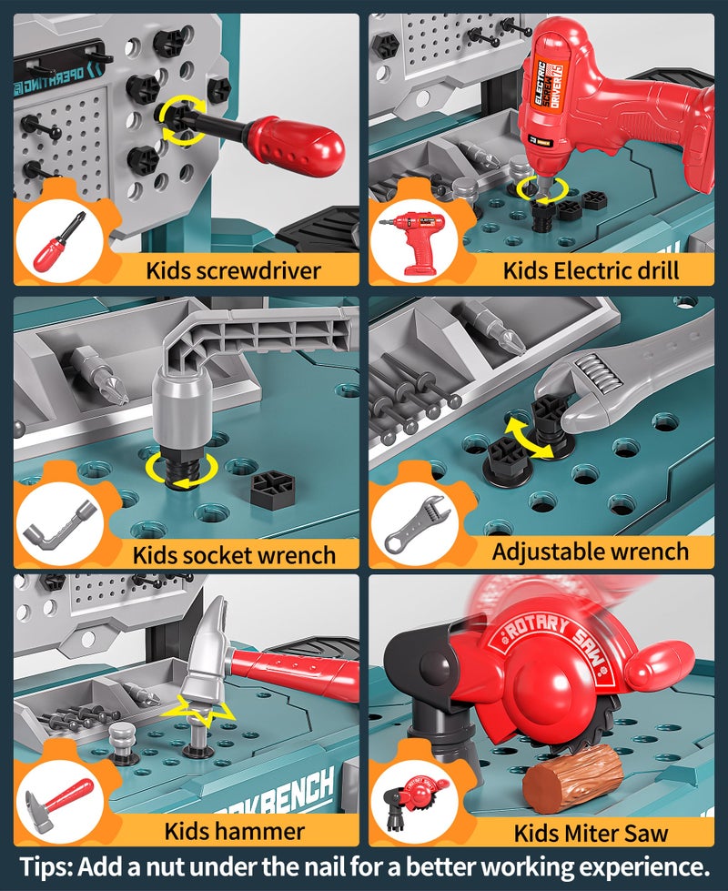 Deejoy Kids Tool Bench with Realistic Tools and Electric Drill 79 Pcs Realistic Toy Tools with Clothes Toddler Tool Bench Learning Gift for Boys  Girls Age 35 Green 32x266x144 in - Image 3