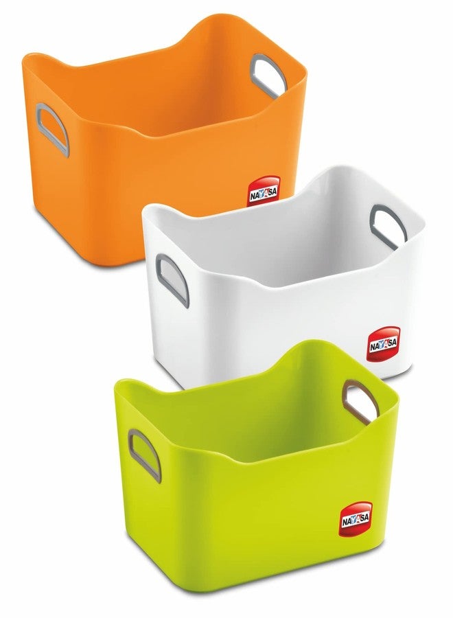 Nayasa Tri Colour Passion Basket | Set of 3 | Multi Purpose Storage Basket | Side Handles | Easy to Lift | Light Weighted | Ideal for Home, Kitchen, Bathroom, Office | Tri Color - Image 1