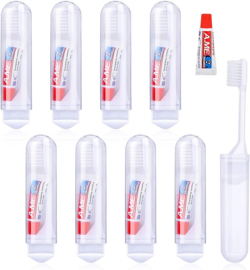 Azonee Mini Travel Toothbrush and Toothpaste Set of 8, Portable Foldable Toothbrush, Soft Camping Toothbrush Mini Toothbrush with Toothpaste for Travel Business Trip Camping Outdoor Activities - Image 1