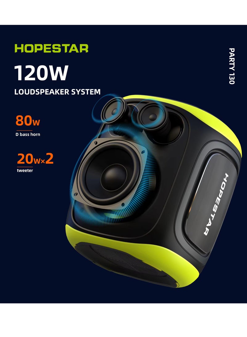 HOPESTAR Party 130 Portable Bluetooth Speaker with 120W Powerful Audio, 80W Bass Horn, Dual Wireless Microphones, IPX5 Waterproof, 22000mAh Battery, 10-Hour Playback – Perfect for Outdoor Parties, Karaoke, and Events - Image 4
