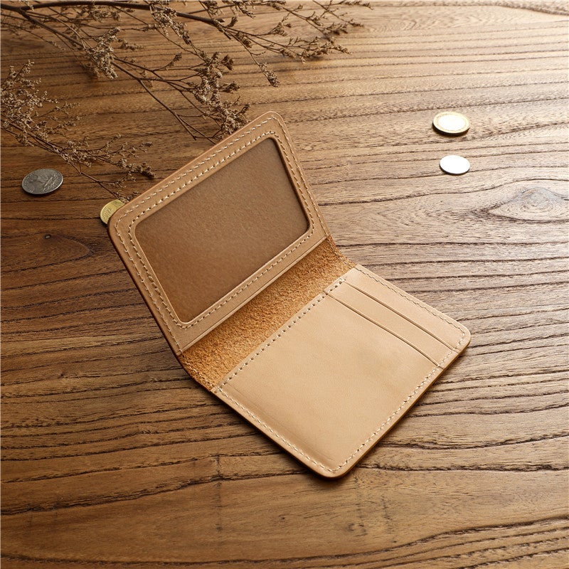 Vintage Handmade Ultra Thin Genuine Leather Card Holder, Vegetable Tanned Cowhide Bi Fold Wallet, Multifunctional for Bank Cards and Driving License, Unisex - Image 4