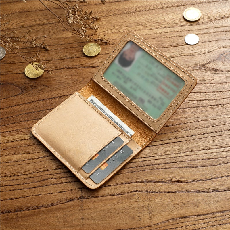 Vintage Handmade Ultra Thin Genuine Leather Card Holder, Vegetable Tanned Cowhide Bi Fold Wallet, Multifunctional for Bank Cards and Driving License, Unisex - Image 5