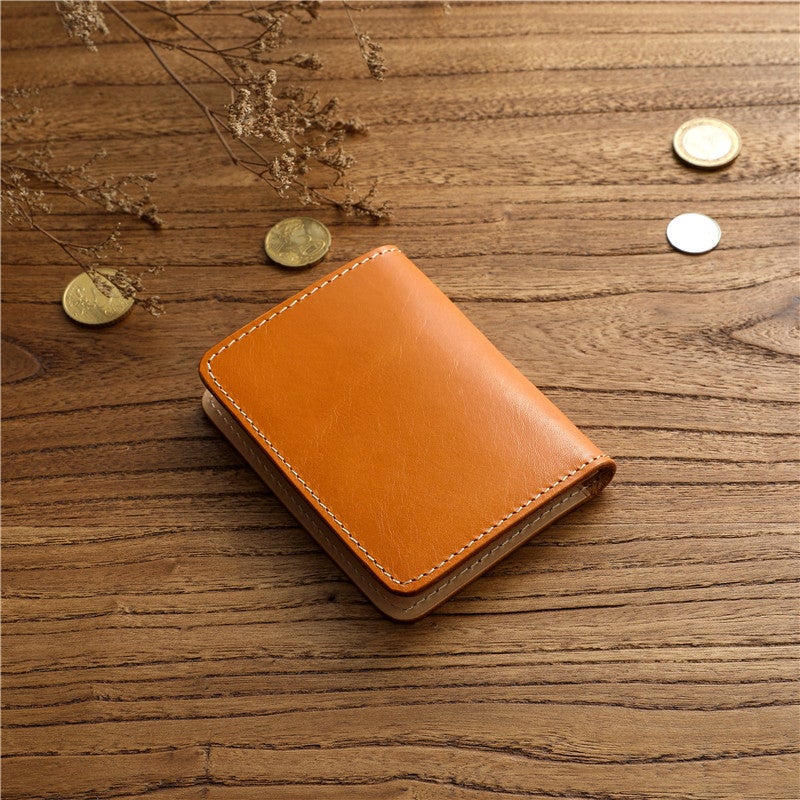 Vintage Handmade Ultra Thin Genuine Leather Card Holder, Vegetable Tanned Cowhide Bi Fold Wallet, Multifunctional for Bank Cards and Driving License, Unisex - Image 3