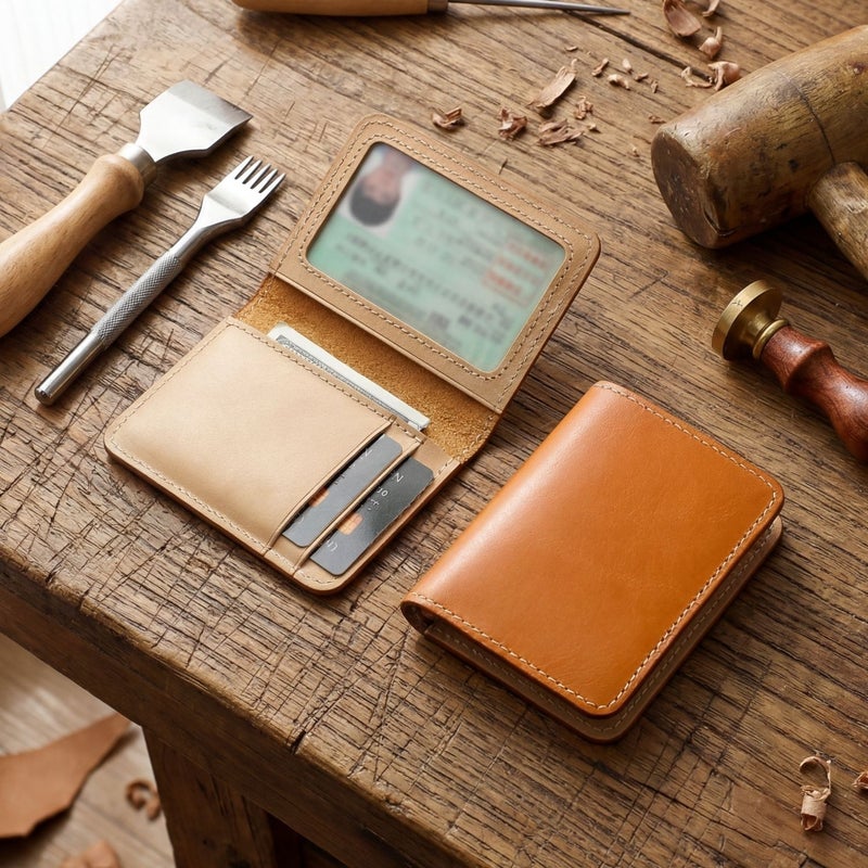 Vintage Handmade Ultra Thin Genuine Leather Card Holder, Vegetable Tanned Cowhide Bi Fold Wallet, Multifunctional for Bank Cards and Driving License, Unisex - Image 2