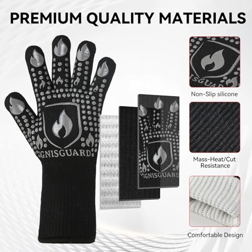 IGNISGUARD BBQ & Grill Gloves, Oven Gloves, 1472°F Silicone Oven Mitts Heat Resistant Grilling Gloves Fireproof Non-Slip for Barbecue Cooking Baking Smoking, 1-Pair Gray（L） - Image 5