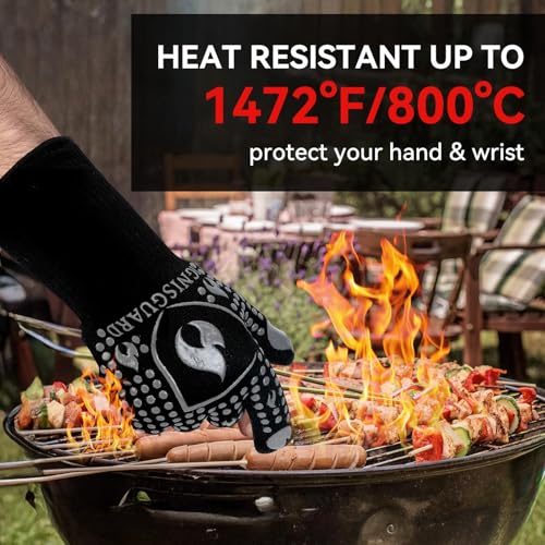IGNISGUARD BBQ & Grill Gloves, Oven Gloves, 1472°F Silicone Oven Mitts Heat Resistant Grilling Gloves Fireproof Non-Slip for Barbecue Cooking Baking Smoking, 1-Pair Gray（L） - Image 2