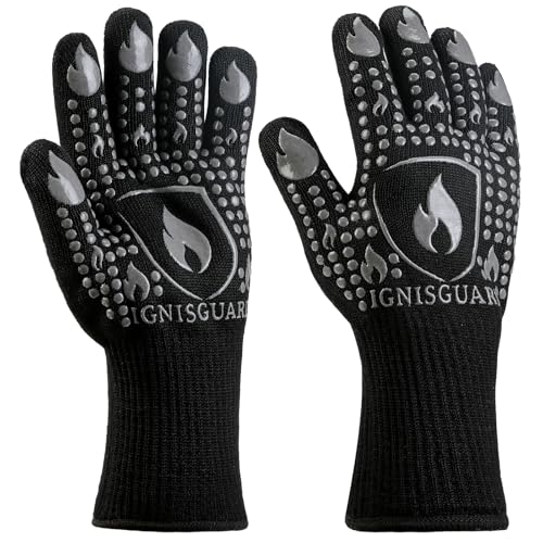 IGNISGUARD BBQ & Grill Gloves, Oven Gloves, 1472°F Silicone Oven Mitts Heat Resistant Grilling Gloves Fireproof Non-Slip for Barbecue Cooking Baking Smoking, 1-Pair Gray（L） - Image 1