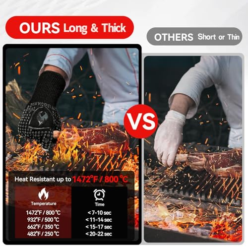 IGNISGUARD BBQ & Grill Gloves, Oven Gloves, 1472°F Silicone Oven Mitts Heat Resistant Grilling Gloves Fireproof Non-Slip for Barbecue Cooking Baking Smoking, 1-Pair Gray（L） - Image 3