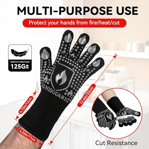 IGNISGUARD BBQ & Grill Gloves, Oven Gloves, 1472°F Silicone Oven Mitts Heat Resistant Grilling Gloves Fireproof Non-Slip for Barbecue Cooking Baking Smoking, 1-Pair Gray（L） - Image 4