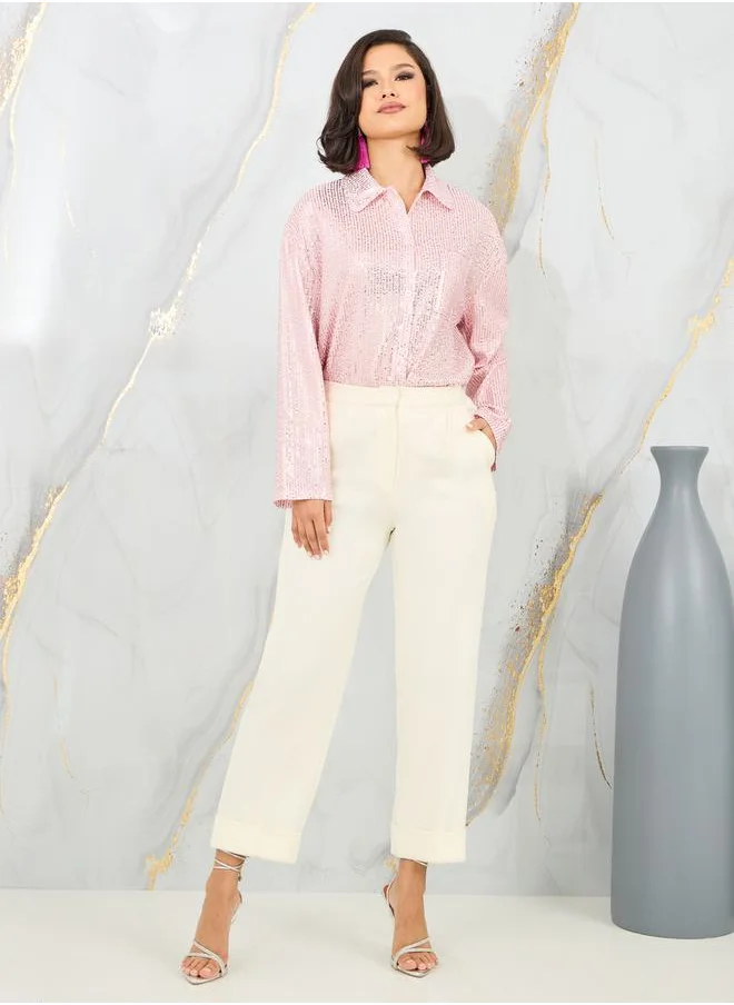 ستايلي Oversized All Over Sequined Shirt