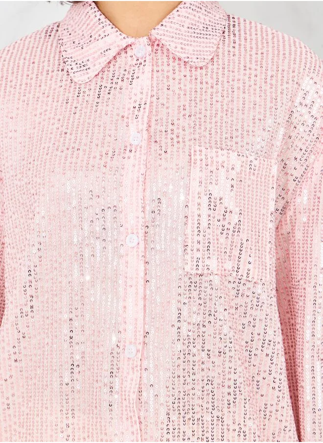 ستايلي Oversized All Over Sequined Shirt