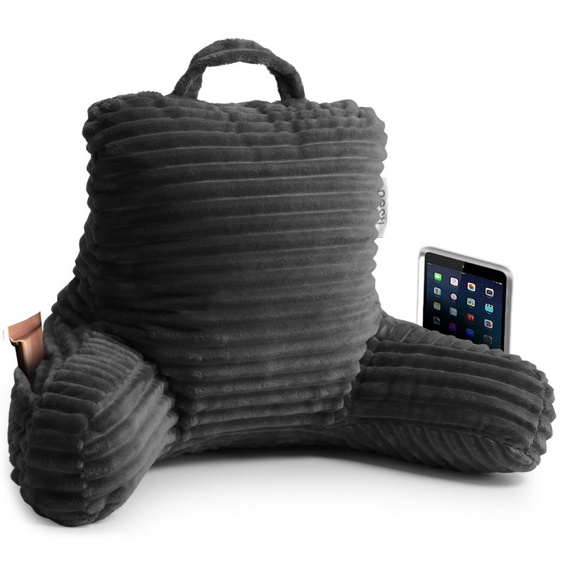 Nestl Nestl Cut Plush Striped Reading Pillow for Kids  Teens Small Back Pillow Back Support Pillow Shredded Memory Foam Bed Rest Pillow with Arms Dark Gray 