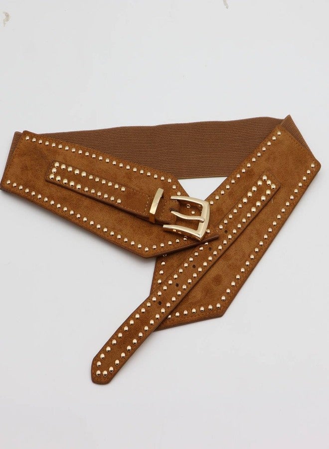 ZYALTFDC Women Wide Elastic Belts Chunky Stretchy Thick Belts for Women Dress Retro Cinch Girdle Vintage Waistband, Brown, Suit for waist size 28"-35.5" - Image 3