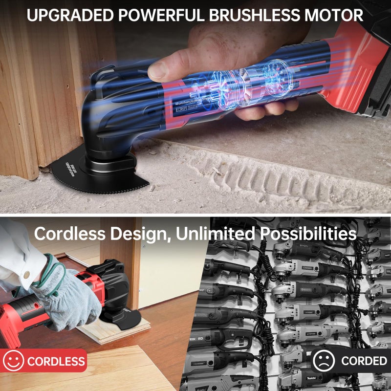 Samvinor Cordless Oscillating Tool for Milwaukee 18V Battery(No Battery), 6 Variable Speed Brushless-Motor Tool, 22Pcs Multi Tool Kit, Oscillating Saw for Scraping, Sanding, Cutting Wood - Image 4