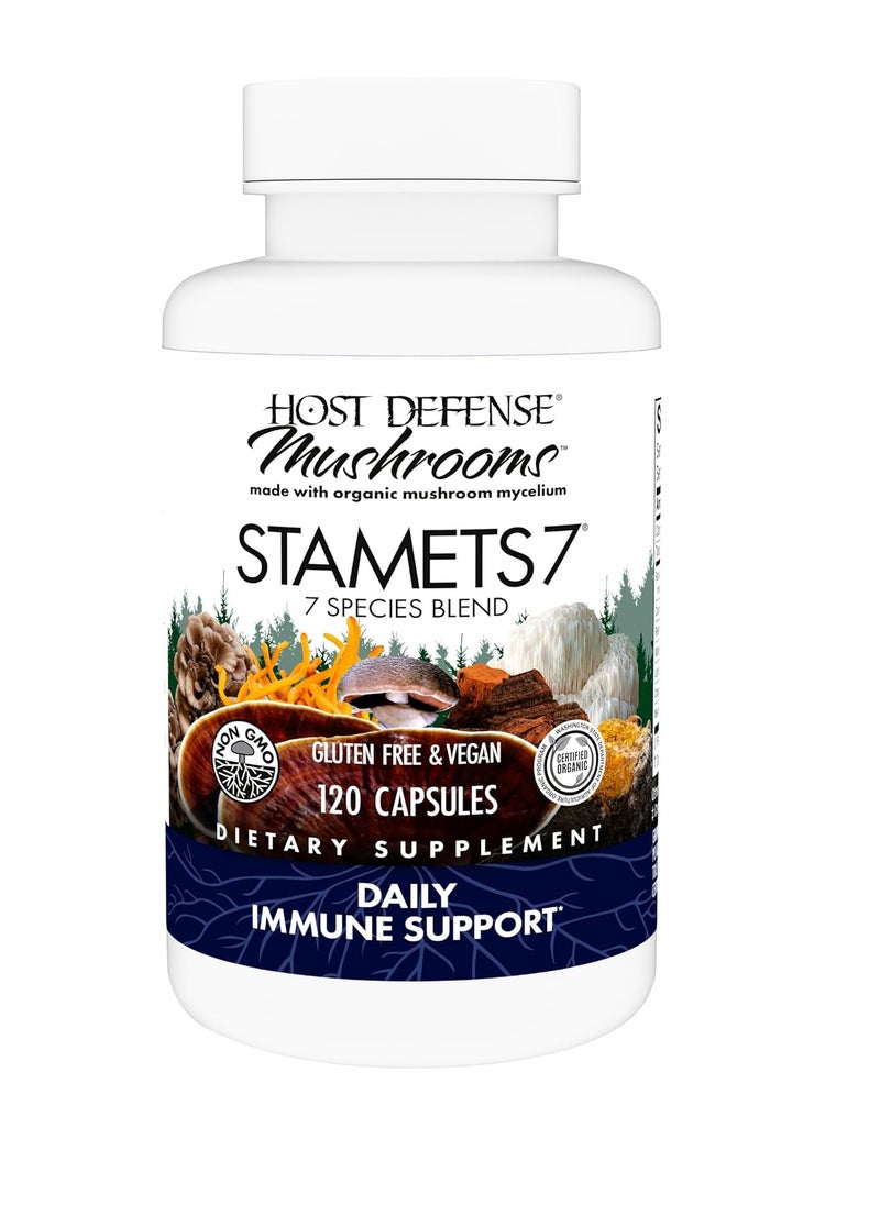 Host Defense 7 Multi Mushroom Capsules With Lion'S Mane, Reishi, And Cordyceps, Non-Gmo, Vegan, Organic, 120 Count 