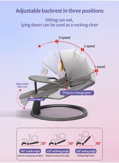 Electric Baby Swing for Infants - Adjustable Baby Rocker with Footrest, 5 Speeds, 8 Lullabies, Adapter & Battery Operated, Bluetooth Support, Remote Control, Ideal for Indoor & Outdoor Use, Gray - pzsku/Z628DA38B3288E3D12C49Z/45/_/1730888765/be7783ad-e96e-486e-bdcd-e14fcb99ba49