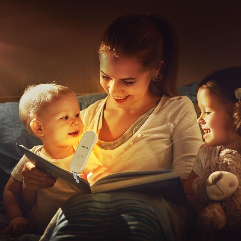 Akomid USB Rechargeable Book Light for Reading in Bed, 8 LEDs Bookmark Style Clip on, Eye-Cared Amber Light Mode for Kids, Blue Light Blocking, Stepless Dimming,Khaki - Image 4