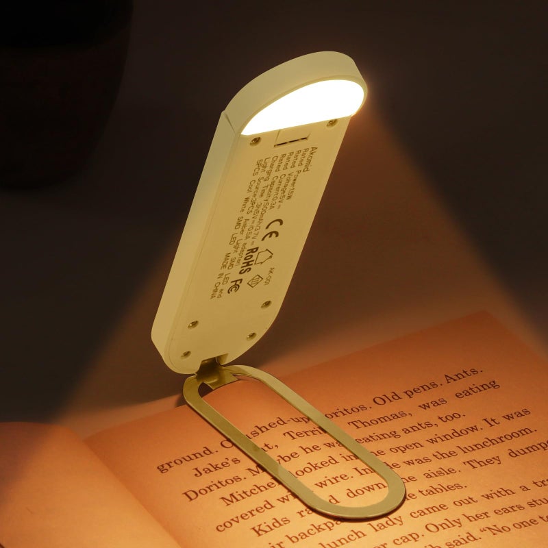Akomid USB Rechargeable Book Light for Reading in Bed, 8 LEDs Bookmark Style Clip on, Eye-Cared Amber Light Mode for Kids, Blue Light Blocking, Stepless Dimming,Khaki - Image 2