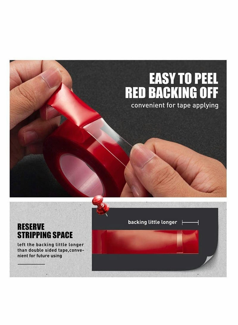 Acrylic Double Sided Adhesive Tape Removable Waterproof Clear Heat Resistant High Bond Tape For Car Decor Wall Glass Mounting Electronics Repair Tape 2 Rolls 1MM Thick 3 Meters Long - Image 2