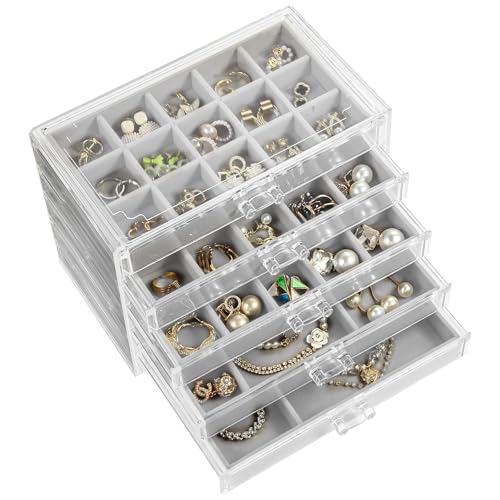 GUOER 5 Drawers Clear Jewelry Box for Women and Girls, Acrylic Earring Holder Organizer Ring Holder Display Storage, Gray - Image 1