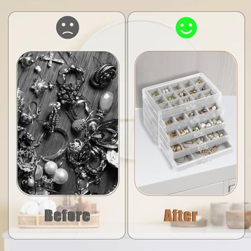 GUOER 5 Drawers Clear Jewelry Box for Women and Girls, Acrylic Earring Holder Organizer Ring Holder Display Storage, Gray - Image 3