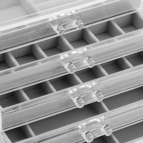 GUOER 5 Drawers Clear Jewelry Box for Women and Girls, Acrylic Earring Holder Organizer Ring Holder Display Storage, Gray - Image 5