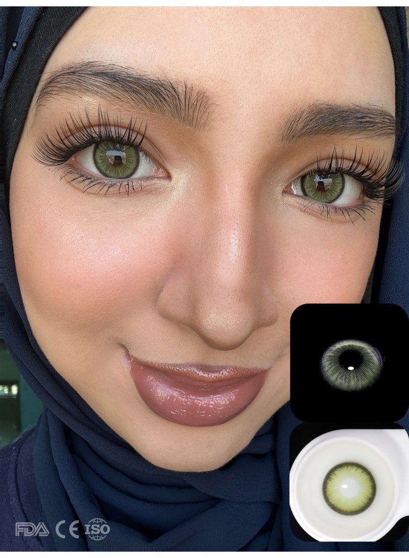 ARUWA عدسات داون الخضراء الملونة السنوية، عدسات لاصقة تجميلية للجنسين، عدسات طبيعية عصرية، عدسات لينة تحتوي على 40% ماء، قطر العدسة 14.5 مم - Image 2