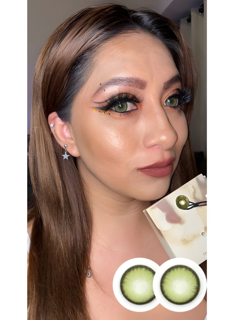 ARUWA عدسات داون الخضراء الملونة السنوية، عدسات لاصقة تجميلية للجنسين، عدسات طبيعية عصرية، عدسات لينة تحتوي على 40% ماء، قطر العدسة 14.5 مم - Image 3