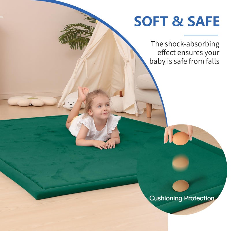 Huloo Sleep Baby Play Mat for Floor,1.3" Thick Memory foam Tummy Time Mat for Toddlers,Infants,kids,Water-Repellent Soft Nursery Rug,Extra Large Non Slip for Crawling&Yoga,Tatami Style for Living Room(Dark Green) - Image 3