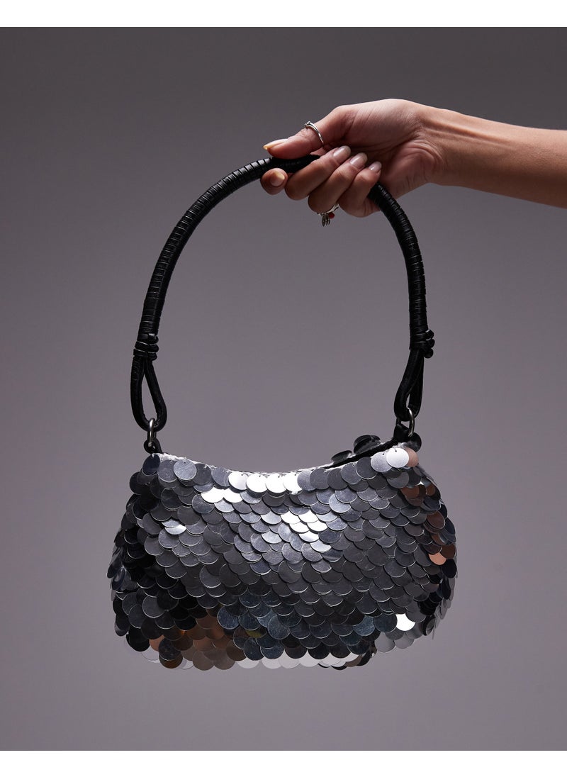 TOPSHOP Topshop Sonia sequin shoulder bag in black - BLACK  - Image 1