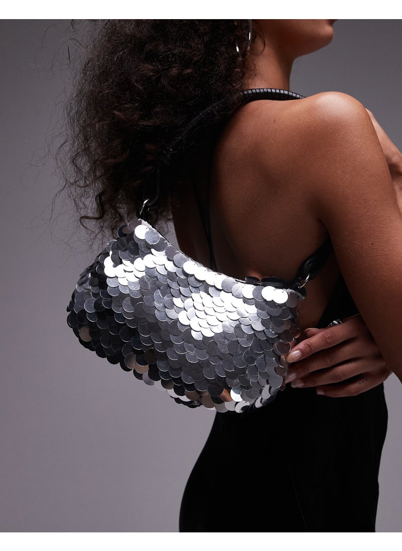 TOPSHOP Topshop Sonia sequin shoulder bag in black - BLACK  - Image 4
