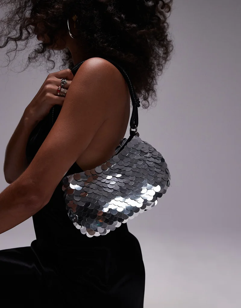 TOPSHOP Topshop Sonia sequin shoulder bag in black - BLACK