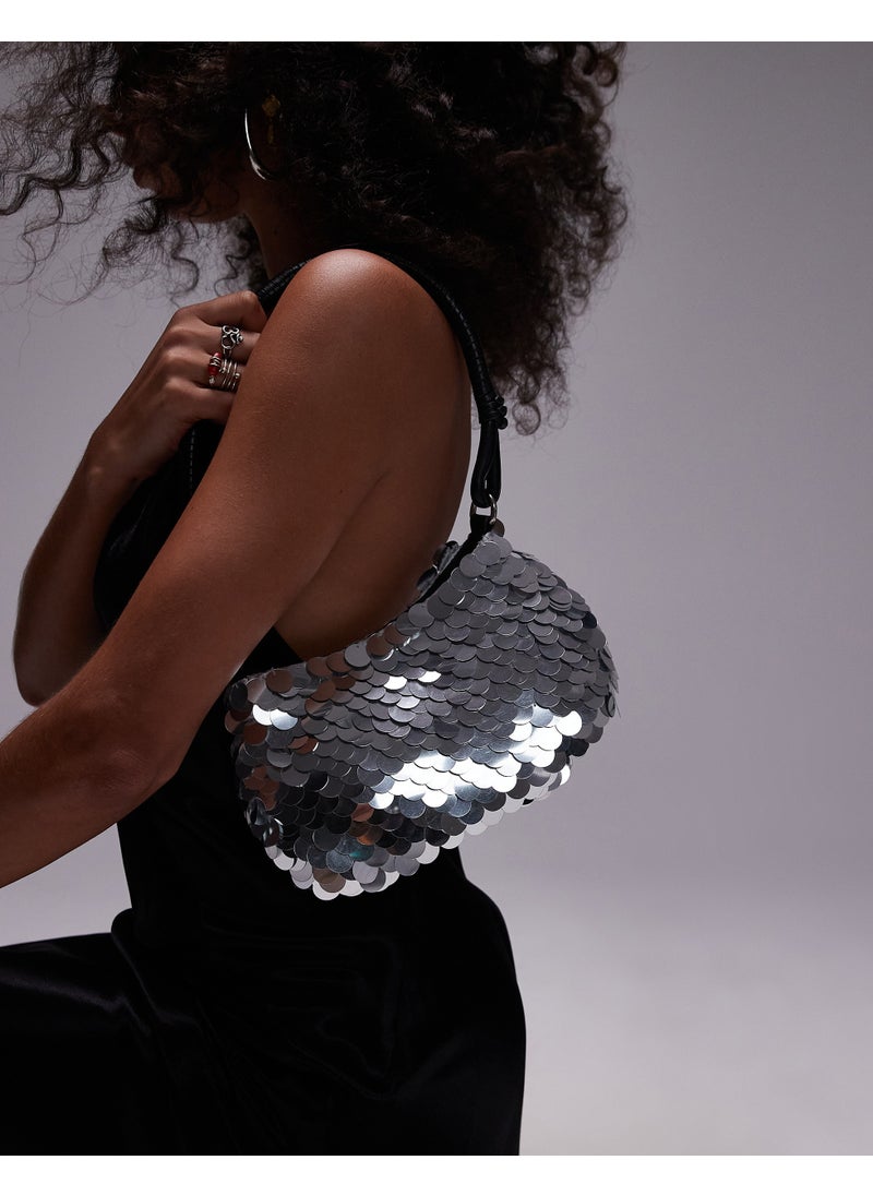 TOPSHOP Topshop Sonia sequin shoulder bag in black - BLACK  - Image 3