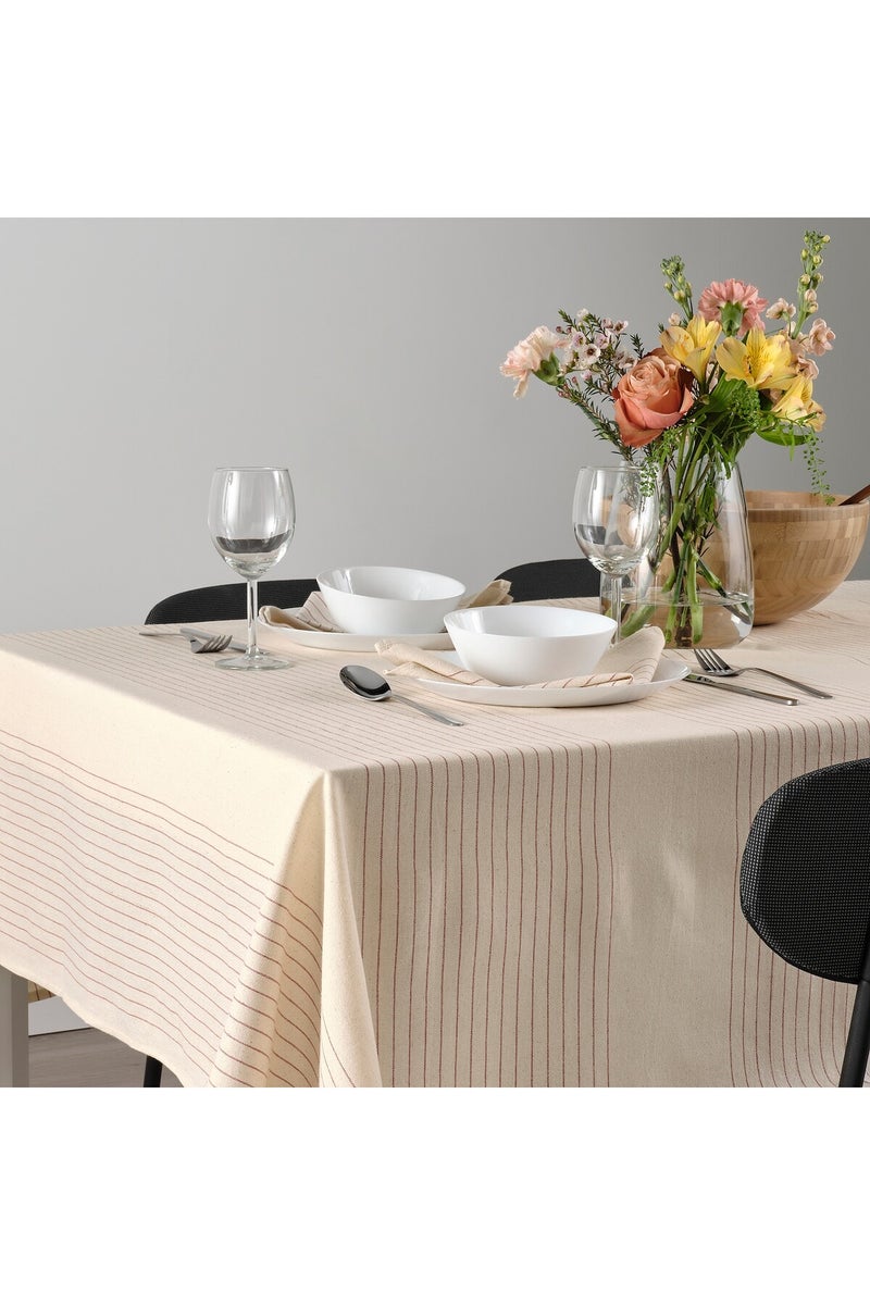 مفرش طاولة مخطط طبيعي 150x150 سم 100% قطن - Image 3